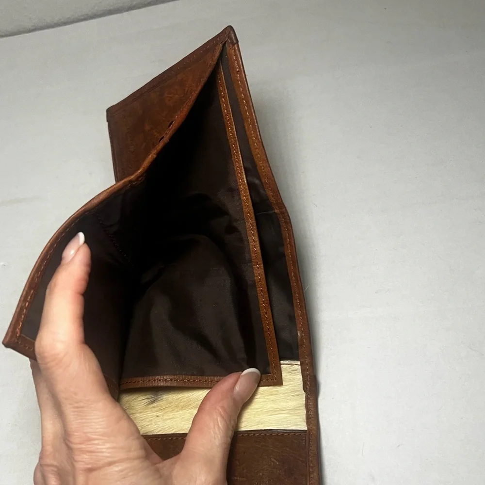 NEW‎ Vintage Argentine Handmade Cowhide Tri-Fold Leather Wallet Brown  Ivory